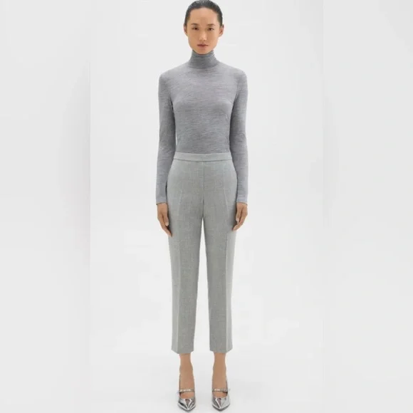 Theory Sleek Flannel Treeca Pull On Pant In Light Heathered Grey